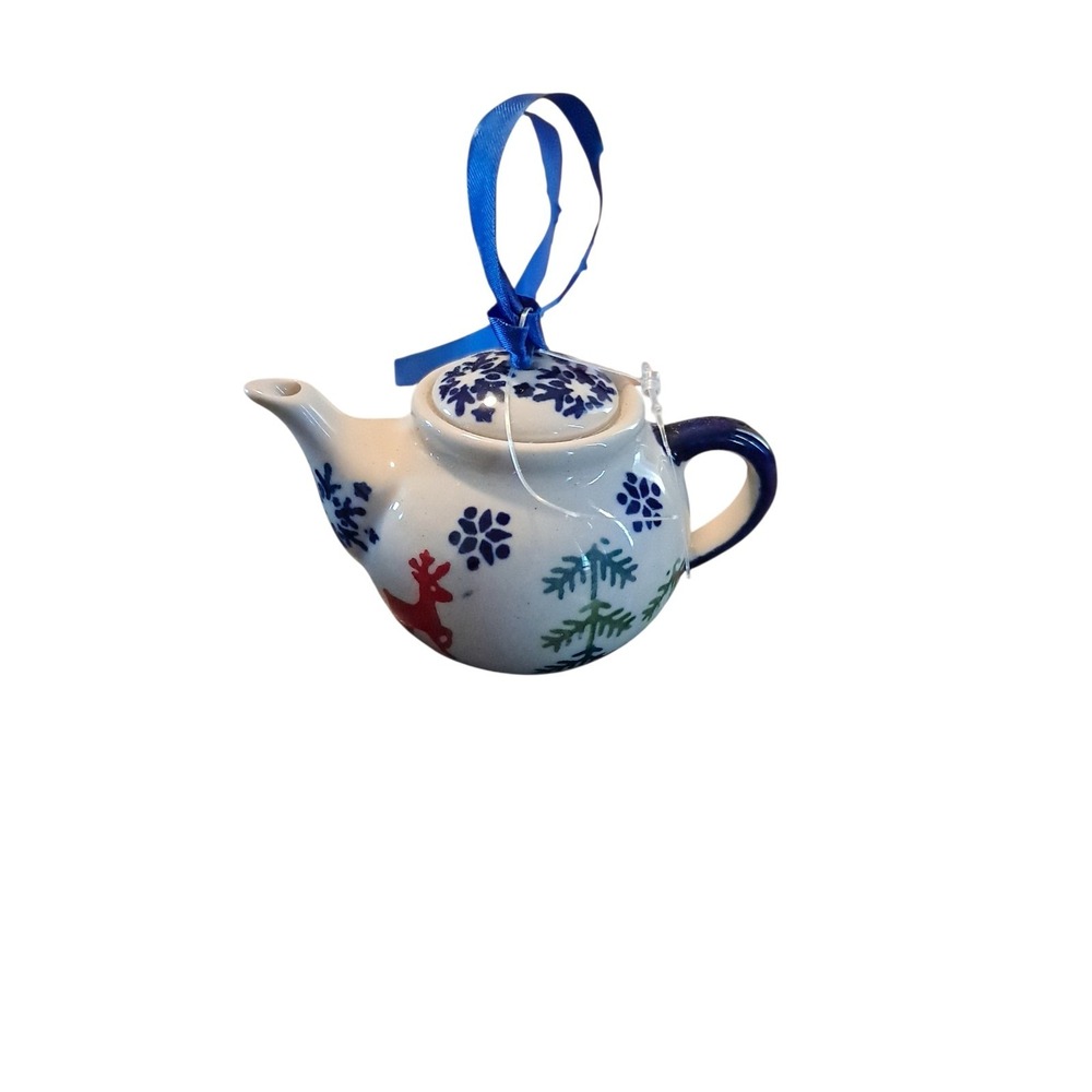Polish Pottery‎ Christmas Teapot Ornament Handmade Boleslawiec Manufaktura